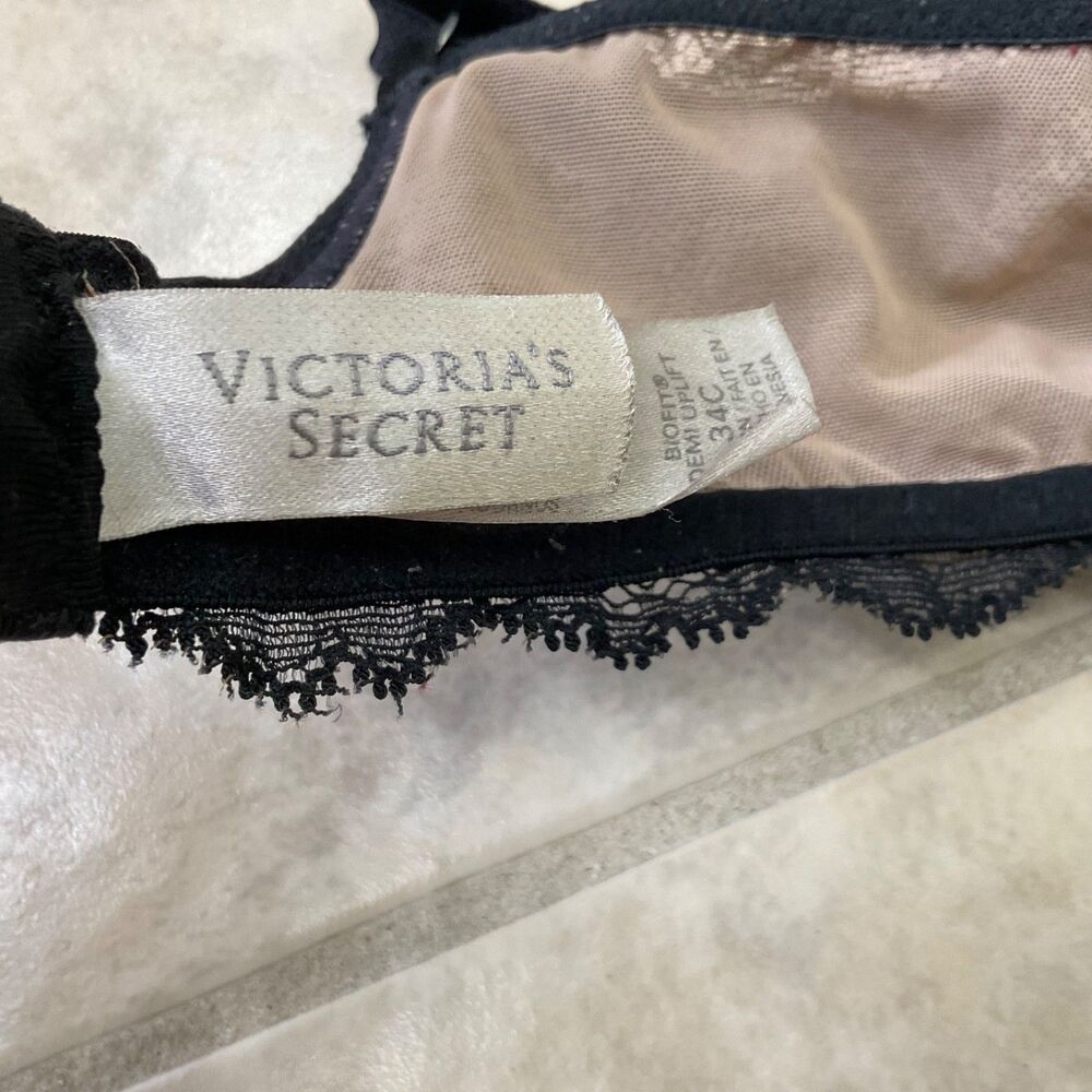 VICTORIA'S SECRET BIOFIT DEMI UPLIFT UNDERWIRE BRA SZ 34C Tan /BLACK LACE - Picture 7 of 9